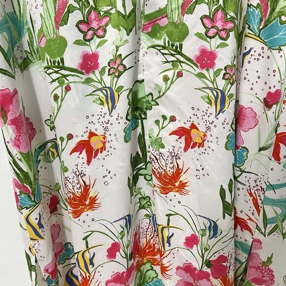 Natori Women's Kaftan Kimono Large Under The Sea Fish Pockets Zip Up Multicolor - Picture 3 of 14